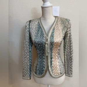 Vintage 80s Collection Jeanne Marc ruched jacket beige taupe green size P 2.